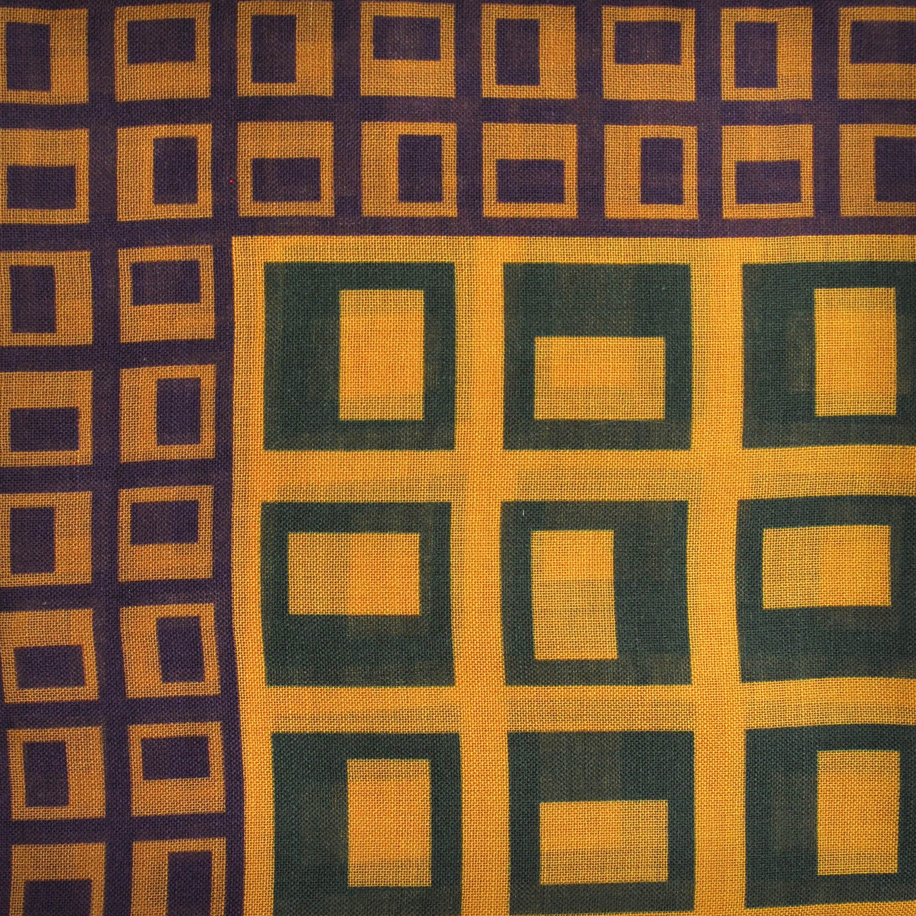 Geometric Squares Wool Silk & Pocket Square in Green, Claret & Ochre