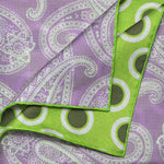 Paisley & Hoops Reversible Panama Silk Pocket Square in Violet, Green & Lime