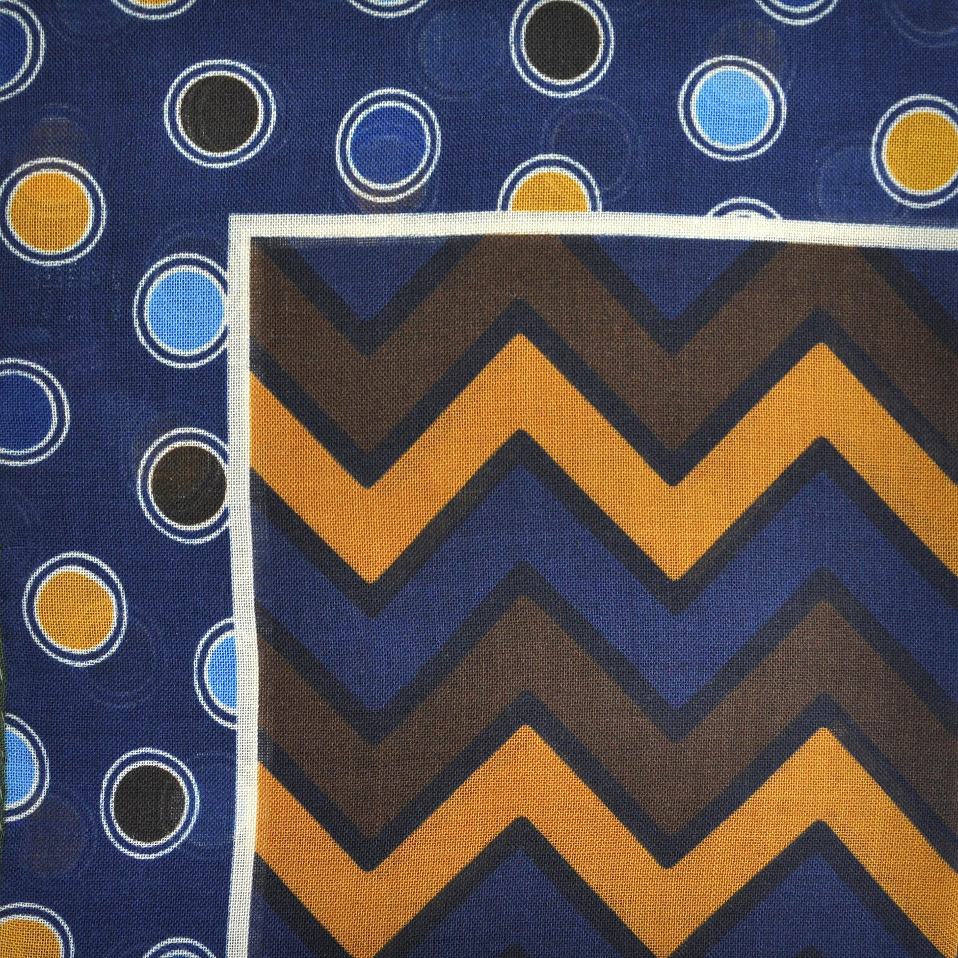 Chevrons & Spots Wool Silk & Pocket Square in Blue, Brown, Ochre & Navy