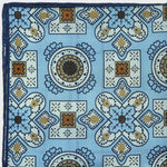 Medallions & Window Panes Reversible Panama Silk Pocket Square in Light Blue, Navy Blue & Beige