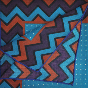 Dots & Chevrons Wool & Silk Pocket Square in Blue, Purple & Red