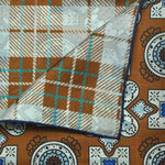 Medallions & Window Panes Reversible Panama Silk Pocket Square in Brown, Blue & Teal