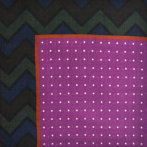 Dots & Chevrons Wool Silk & Pocket Square in Pink, Green & Brown