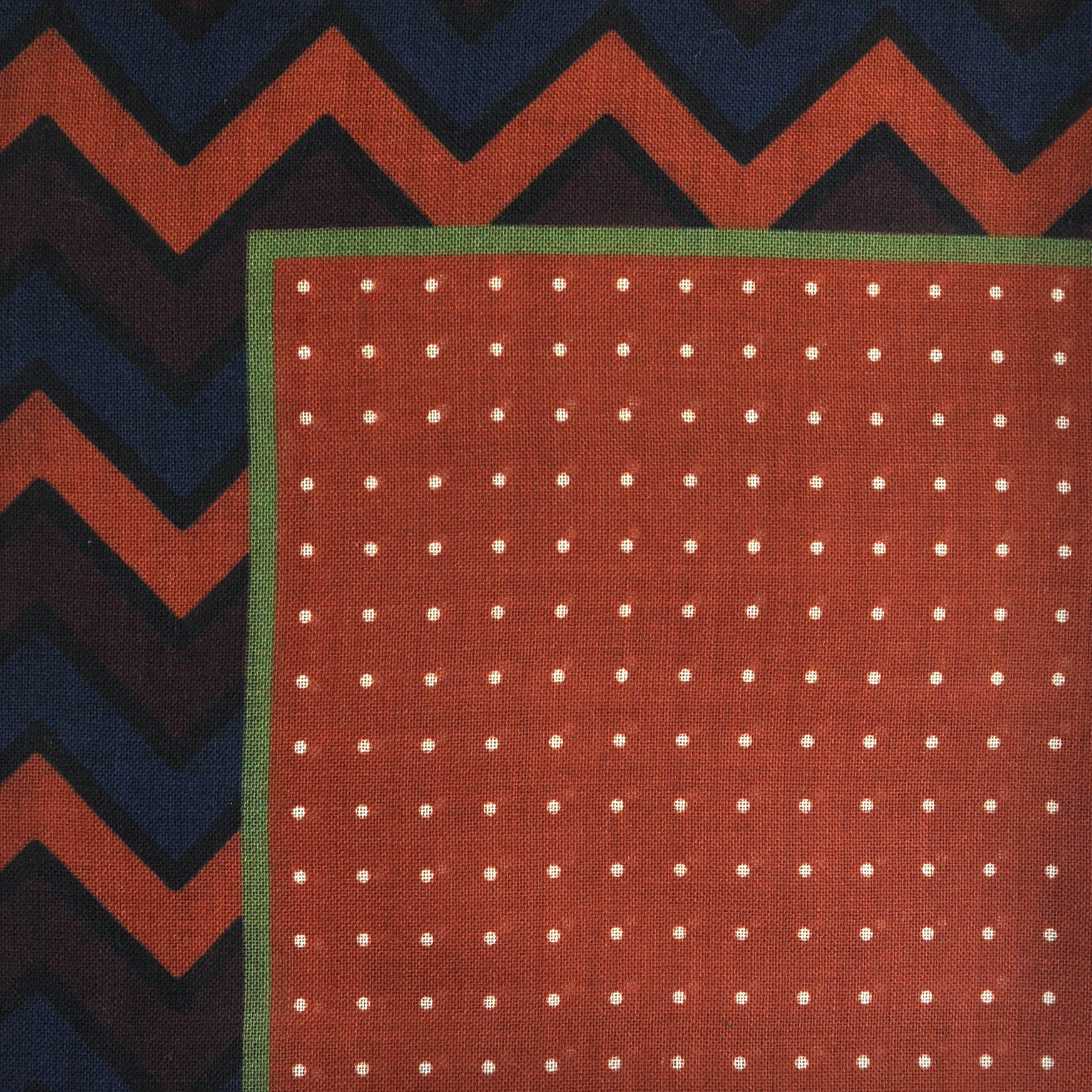 Dots & Chevrons Wool & Silk Pocket Square in Rust , Brown & Blue