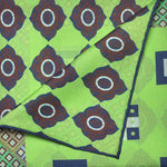 Geo's & Medallions & Florets Reversible Panama Silk Pocket Square in Lime, Brown & Blue