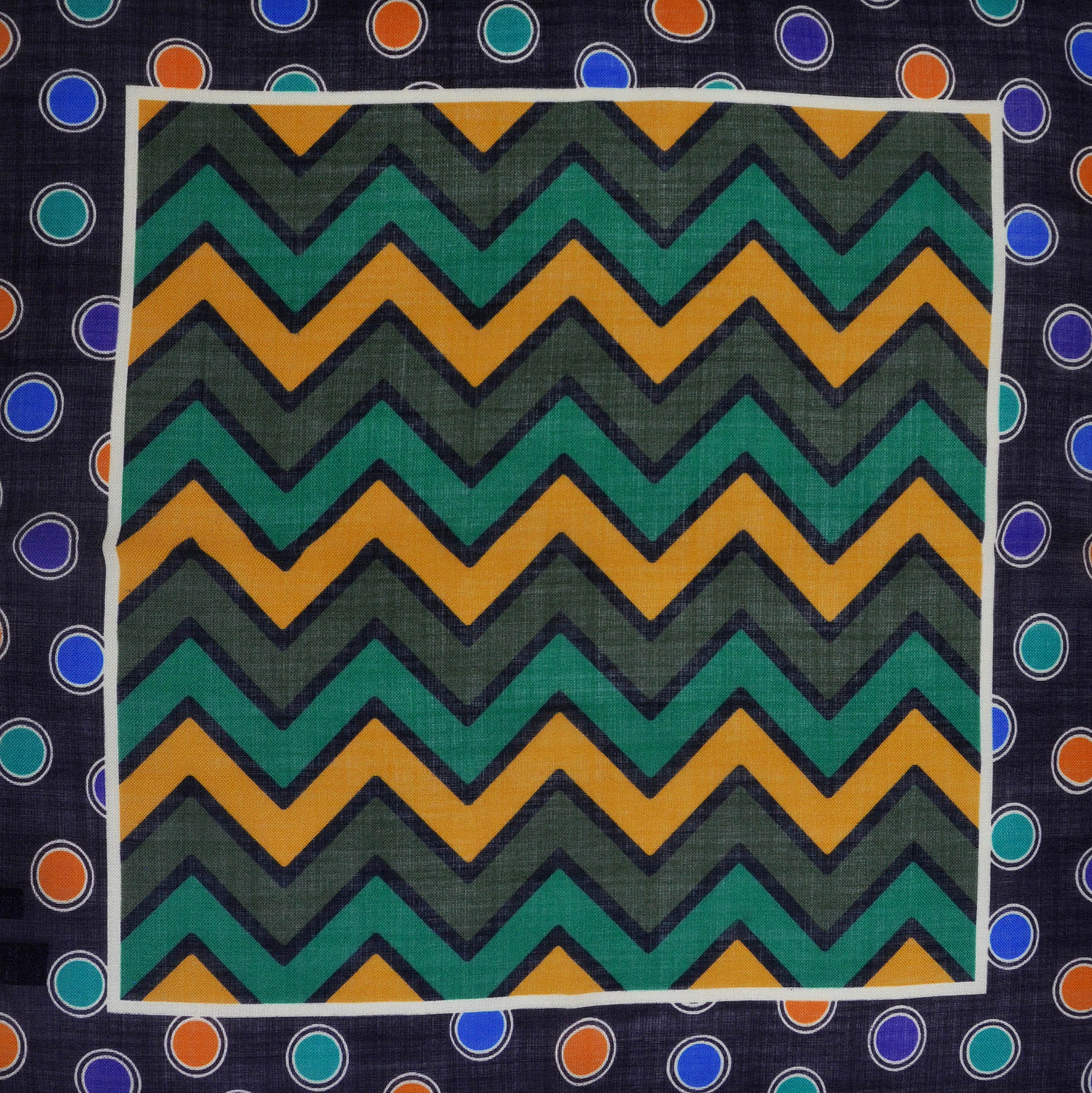 Chevrons & Spots Wool & Silk Pocket Square in Green, Ochre, Blue & Brown