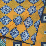Geo's & Medallions & Florets Reversible Panama Silk Pocket Square in Orange, Blue & Teal