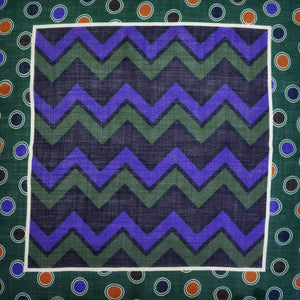 Chevrons & Spots Wool & Silk Pocket Square in Green, Plum, Blue & Red