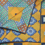 Geo's & Medallions & Florets Reversible Panama Silk Pocket Square in Orange, Blue & Teal