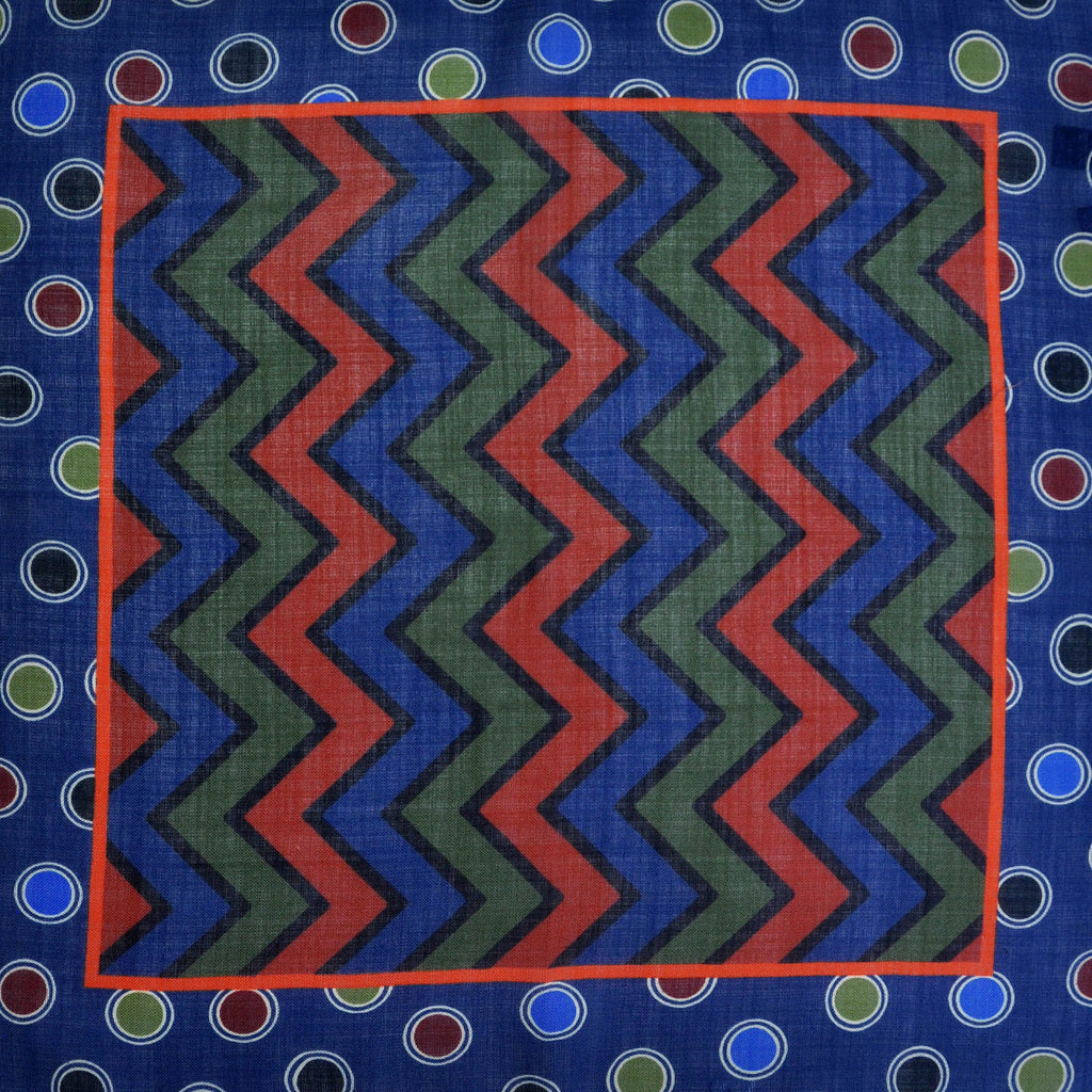 Chevrons & Spots Wool & Silk Pocket Square in Blue, Red, Green & Navy