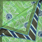 Flowers & Stripes Reversible Panama Silk Pocket Square in Green, Navy Blue & Brown