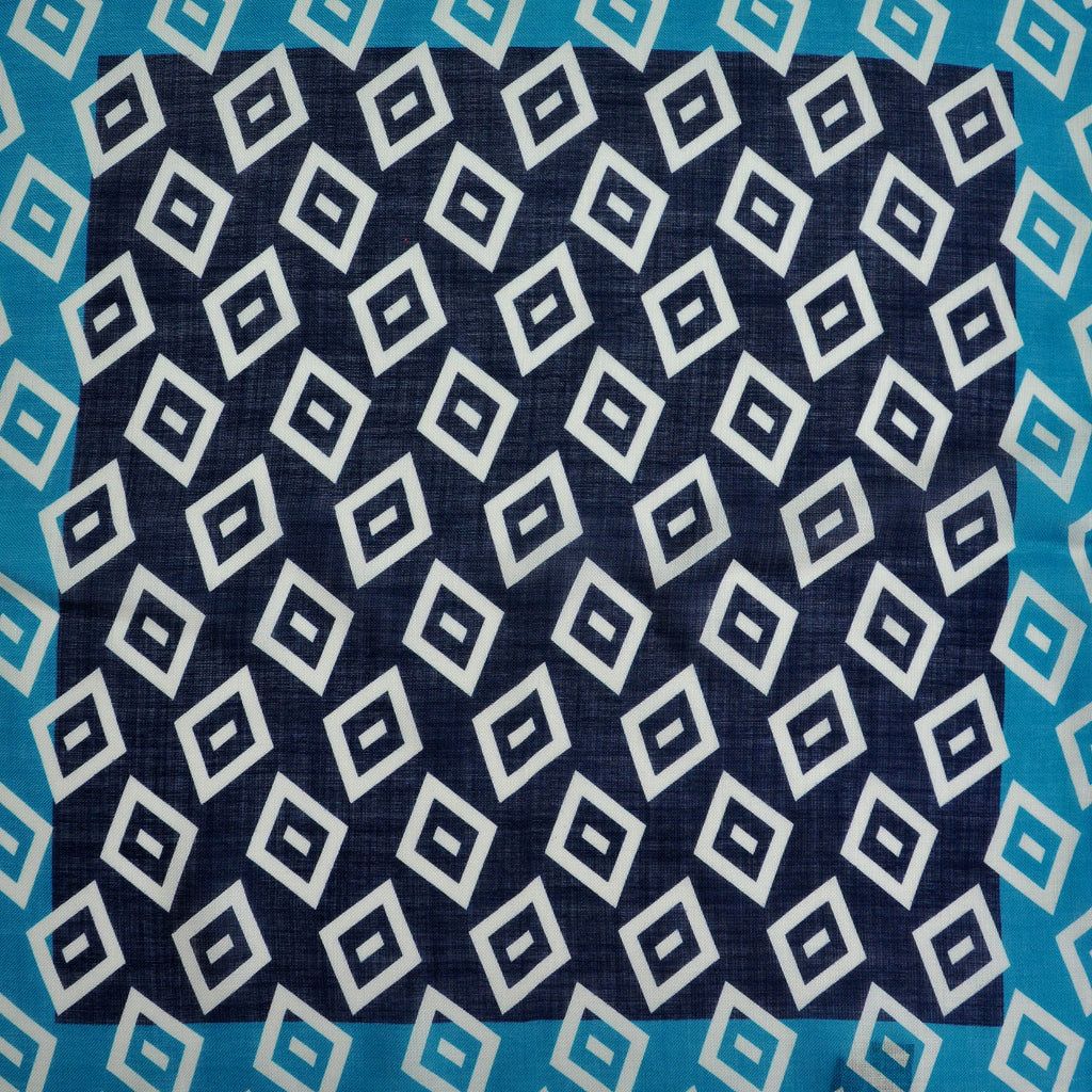 Diamonds.. (or Wonky Squares) Wool & Silk Pocket Square in Navy & Blue