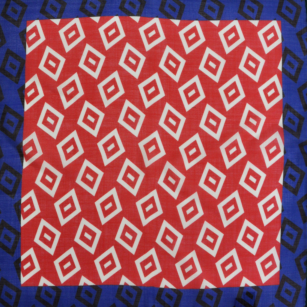 Diamonds.. (or Wonky Squares) Wool & Silk Pocket Square in Red & Blue