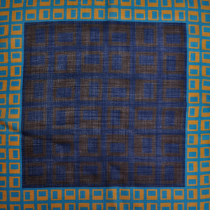 Geometric Squares Wool Silk & Pocket Square in Navy, Brown, Teal & Ochre