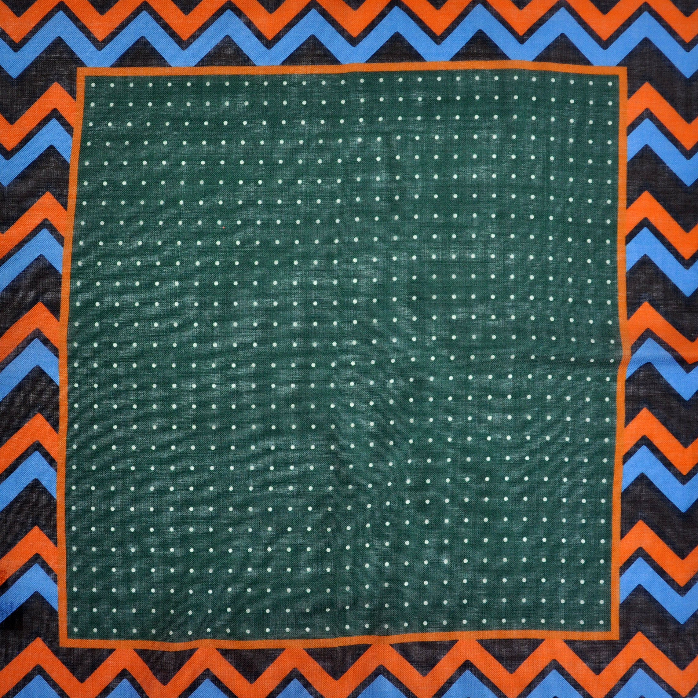 Dots & Chevrons Wool Silk & Pocket Square in Green, Orange & Blue