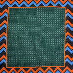 Dots & Chevrons Wool & Silk Pocket Square in Green, Orange & Blue