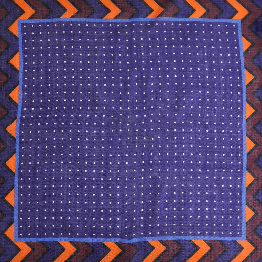 Dots & Chevrons Wool Silk & Pocket Square in Purple, Orange & Brown