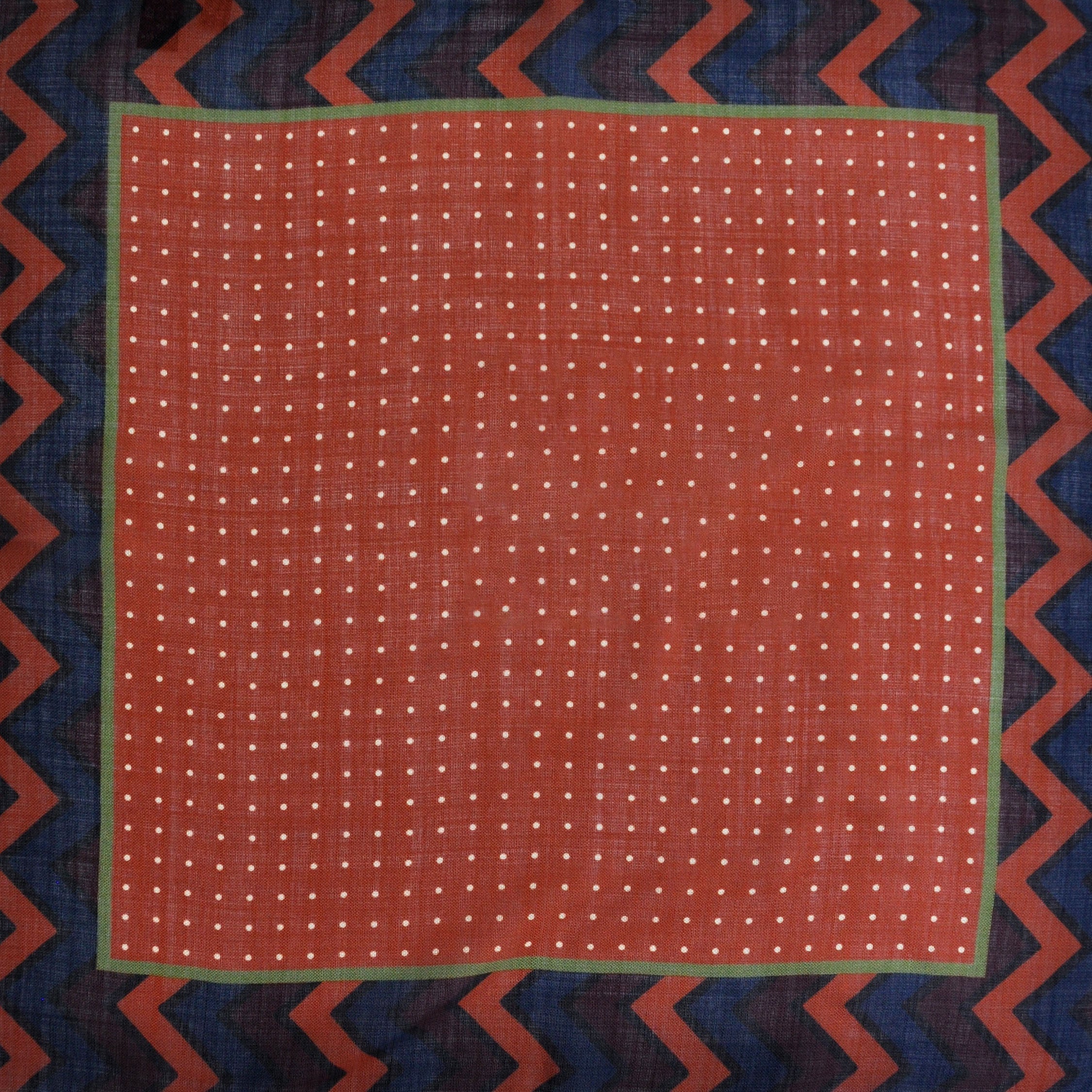 Dots & Chevrons Wool Silk & Pocket Square in Rust , Brown & Blue