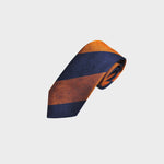 Stripes in Navy Blue & Ochre Tussah Silk Tie