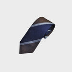 Stripes in Navy Blue, Brown & Grey Tussah Silk Tie