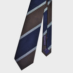 Stripes in Navy Blue, Brown & Grey Tussah Silk Tie