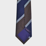 Stripes in Navy Blue, Brown & Grey Tussah Silk Tie