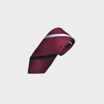 Reppe Stripes in Navy Blue & White on Claret Tussah Silk Tie