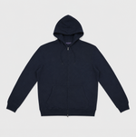 Cotton Zip-up Hooded Jumper in Dark Navy Blue
