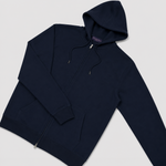 Cotton Zip-up Hooded Jumper in Dark Navy Blue