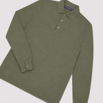 Long Sleeved Super Fine Cotton Polo in Olive Green