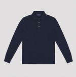 Long Sleeved Super Fine Cotton Polo in Navy Blue