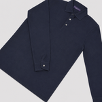 Long Sleeved Super Fine Cotton Polo in Navy Blue