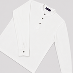 Long Sleeved Super Fine Cotton Polo in White with Band Collar