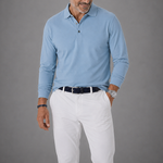 Long Sleeved Super Fine Cotton Polo in Light Blue