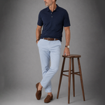 Fine Pique Cotton Polo Shirt in Navy Blue