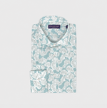 Spread Collar Floral Linen Shirt in Light Teal