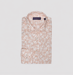 Spread Collar Floral Linen Shirt in Peach