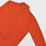 Merino Wool Quarter Zip Jumper in Orange with Light Beige Trim