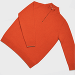 Merino Wool Quarter Zip Jumper in Orange with Light Beige Trim