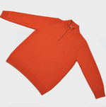 Merino Wool Quarter Zip Jumper in Orange with Light Beige Trim