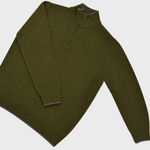 Merino Wool Quarter Zip Jumper in Dark Olive with Grey Trim