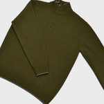 Merino Wool Quarter Zip Jumper in Dark Olive with Grey Trim