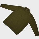 Merino Wool Quarter Zip Jumper in Dark Olive with Grey Trim