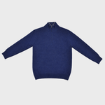 Merino Wool Quarter Zip Jumper in Denim Blue with Light Beige Trim