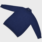 Merino Wool Quarter Zip Jumper in Denim Blue with Light Beige Trim
