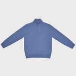 Merino Wool Quarter Zip Jumper in Light Blue with Light Beige Trim