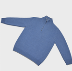 Merino Wool Quarter Zip Jumper in Light Blue with Light Beige Trim