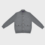 Wool Bomber Cardigan with Ribbed Sleeves & Collar in Grey