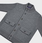 Wool Bomber Cardigan with Ribbed Sleeves & Collar in Grey