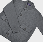 Wool Bomber Cardigan with Ribbed Sleeves & Collar in Grey
